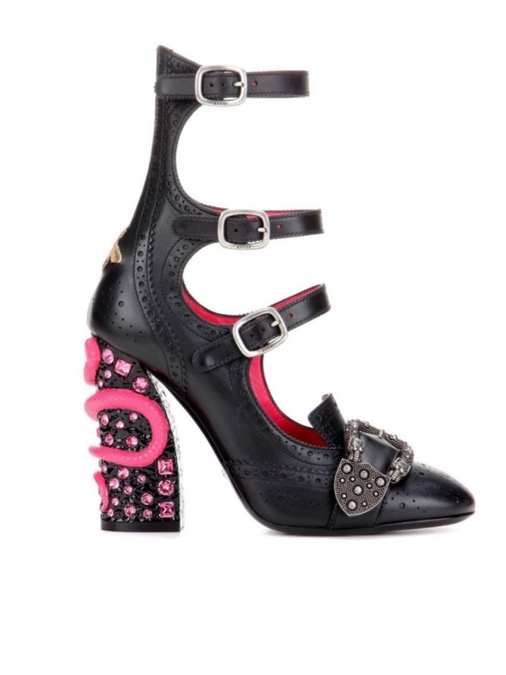 NEW Gucci Queercore Crystal Embellish Brogue Snake Heel Pumps Size 38.5 RARE - Picture 2 of 11